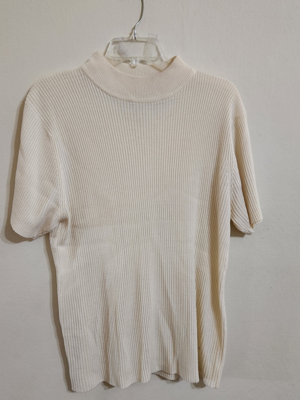 Vintage Laura Ashley Cream Ribbed Short Sleeve Mockneck Tee